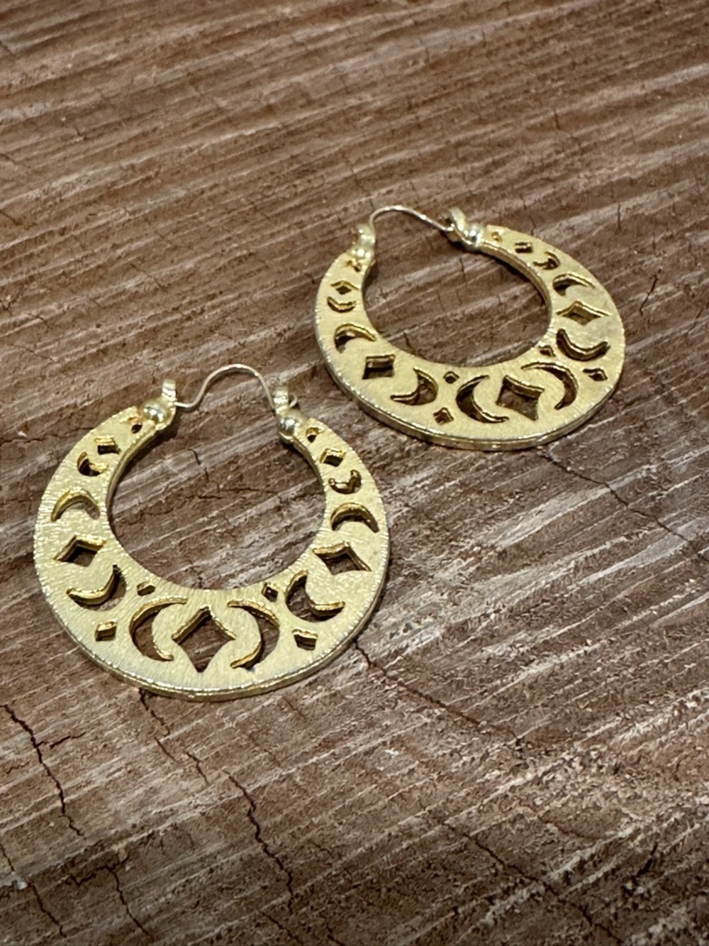 Gold Cutout Crescent Hoop Earrings - Women Jewelry